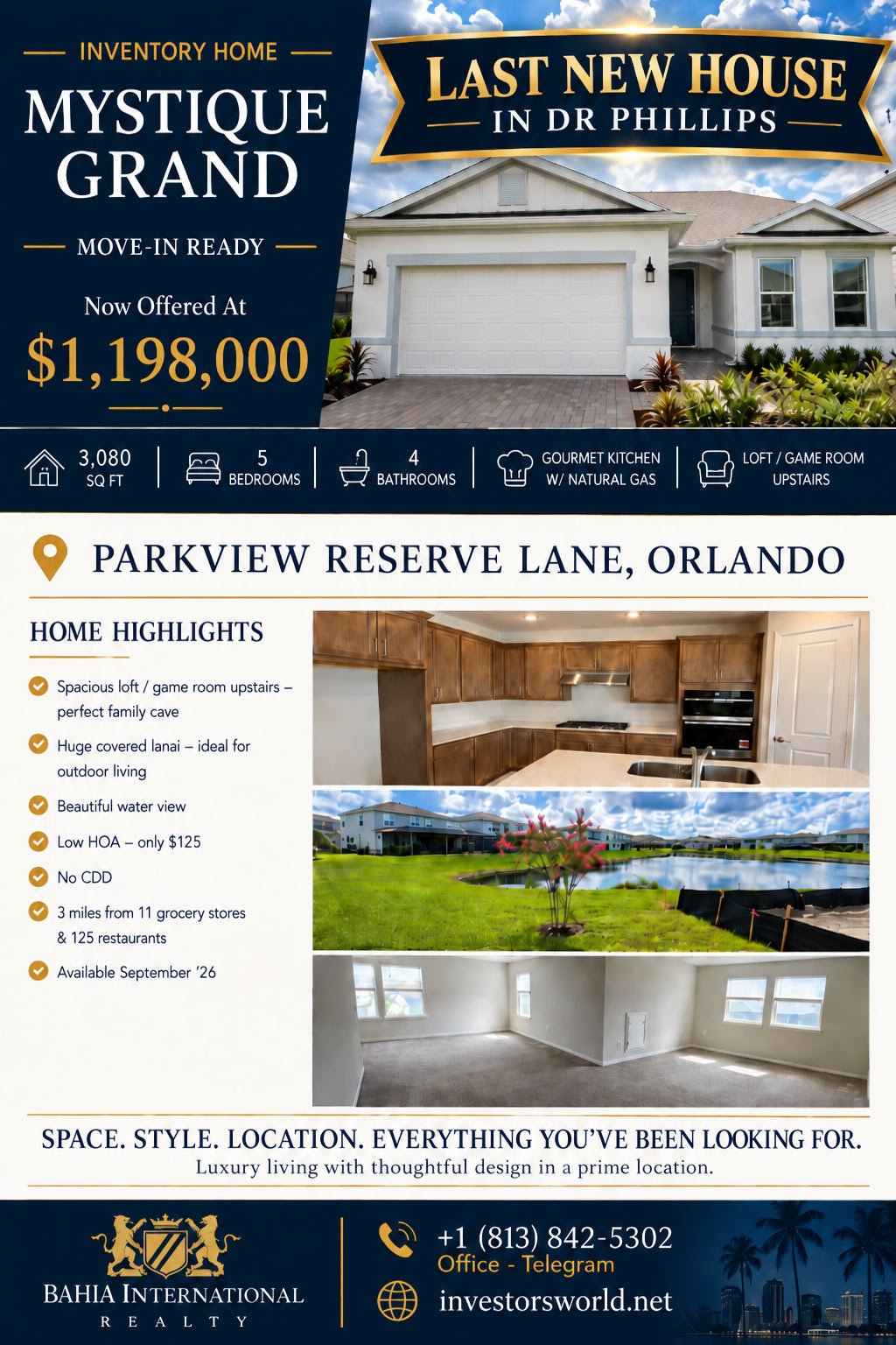 Mystique Grand flyer, Parkview Reserve Lane, new construction home in Dr. Phillips, Orlando